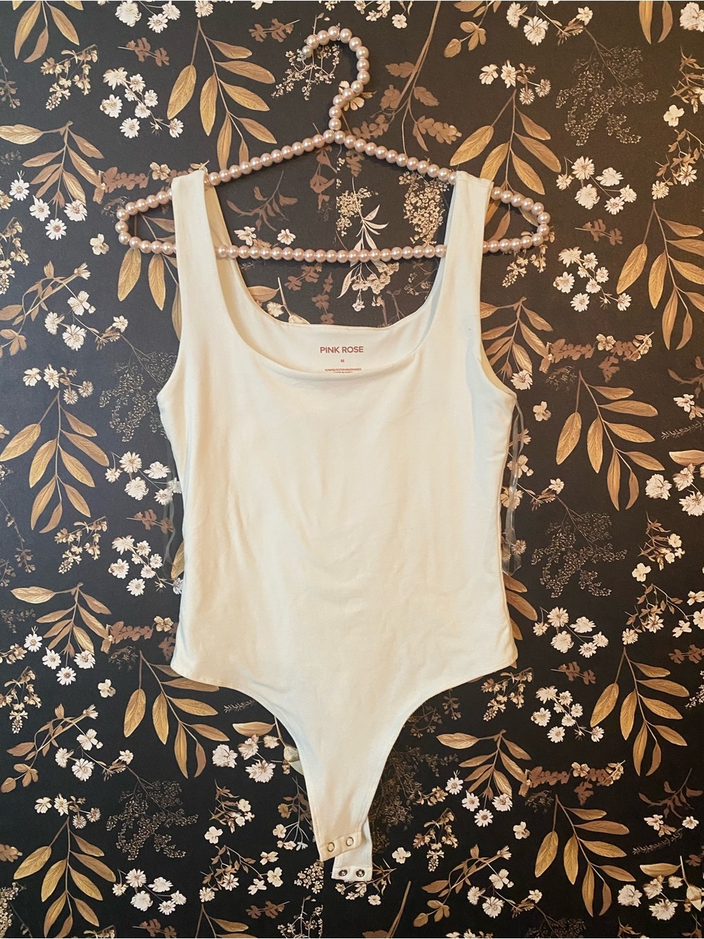 Pink Rose Cream Tank Bodysuit One-Piece
